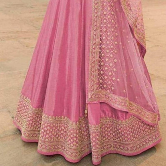 Purplish Pink Dola Silk Designer Anarkali Suit With Dupatta - Picture 3 of 3